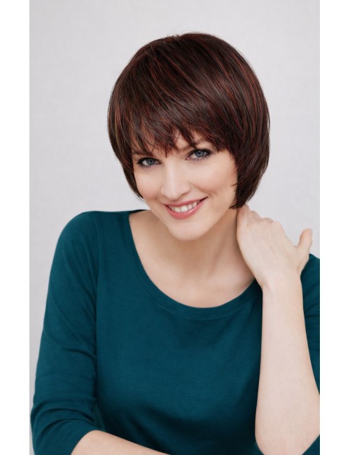 Cosmo Mango – Къса перука с модерна прическа в тъмно кафяво с червени кичури